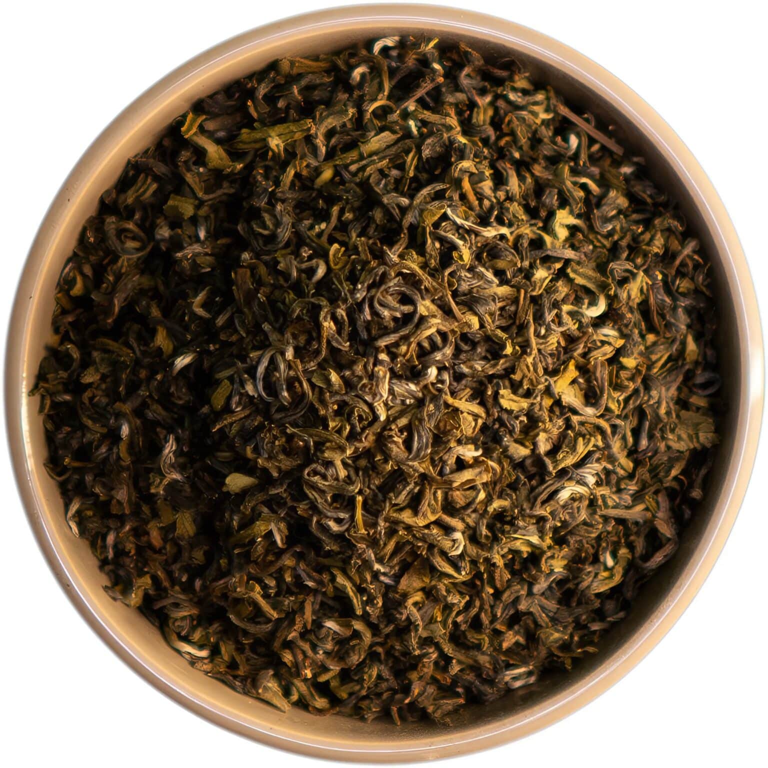 Bio Guranse Emerald Green – edler Grüner Tee aus Nepal, angebaut in Höhenlagen bis 2100m. Mit gedrehten Teeblättern in dunkelgrün und silbernen Einwürfen, mildem Geschmack und grasigen Noten, inspiriert von japanischen Tees