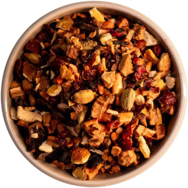 Früchtetee Glühzauber, vielseitig einsetzbar mit Apfel, Hibiskus, Zimt und Glühweinaroma, perfekt als Tee oder Glühwein