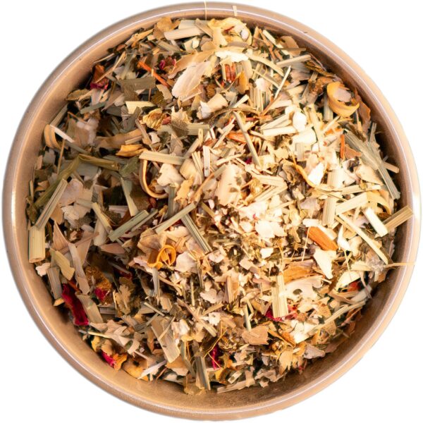Kräutermischung für Ruhe & Kraft – Beruhigende Mischung aus Bohnenhülsen, Lemongras, Brennnessel, Pfirsich, Orangenblüten, Rosenblüten und Sandelholz