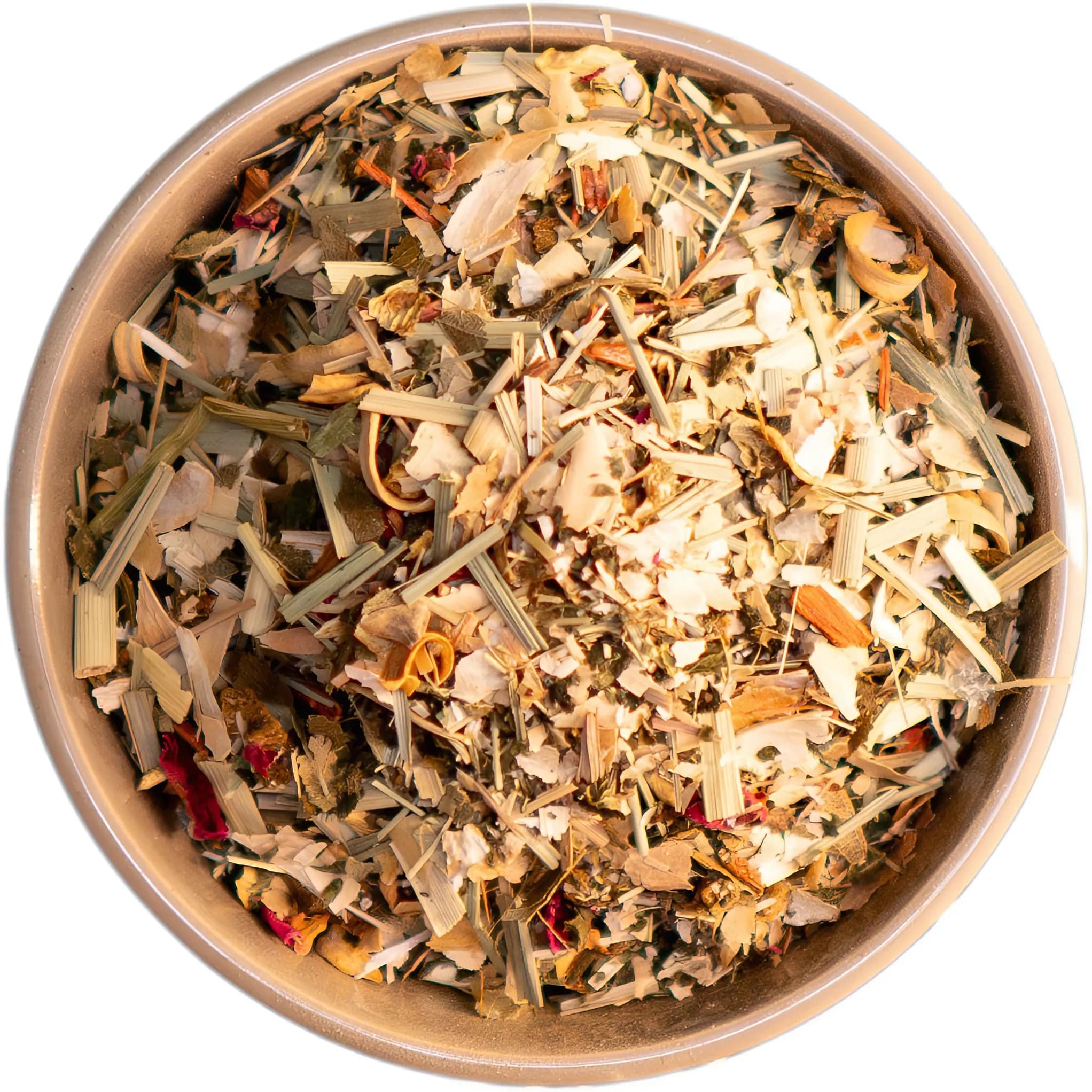 Kräutermischung für Ruhe & Kraft – Beruhigende Mischung aus Bohnenhülsen, Lemongras, Brennnessel, Pfirsich, Orangenblüten, Rosenblüten und Sandelholz