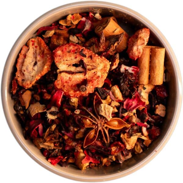 Früchtetee Weihnachtsbeerchen mit winterlichen Beeren, Zimt und einem Hauch von Vanille, perfekt für die Festtage.