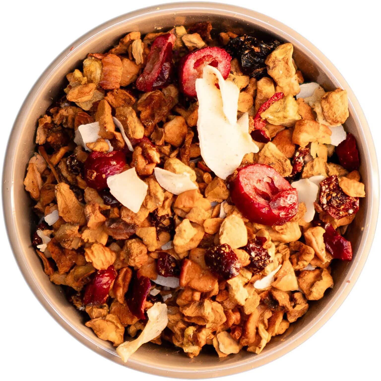 Entsäuerte Früchteteemischung Wolkenschieber mit gefriergetrockneten Kiwi- und Sauerkirschstücken, Cranberryscheiben, Kokoschips und Apfel, für ein fruchtig-sonniges Geschmackserlebnis.