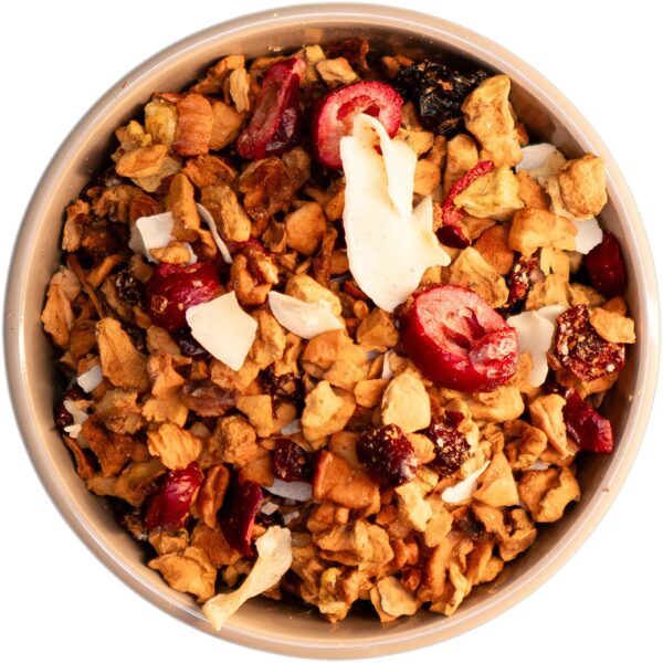 Entsäuerte Früchteteemischung Wolkenschieber mit gefriergetrockneten Kiwi- und Sauerkirschstücken, Cranberryscheiben, Kokoschips und Apfel, für ein fruchtig-sonniges Geschmackserlebnis.