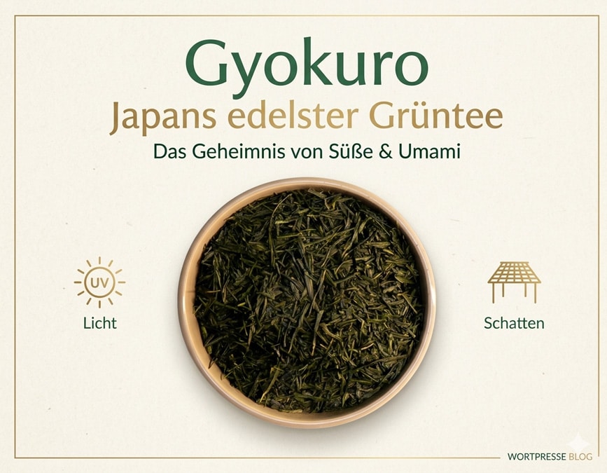 Schale mit tiefgrünen, nadelförmigen Gyokuro-Teeblättern der Sorte Asahi – japanischer Vollschattentee aus erster Pflückung