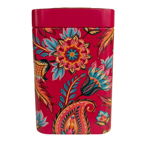 Eigenart Teedose Fireflower in Pink mit Paisley-Muster, eckige Vorratsdose 100 g für losen Tee